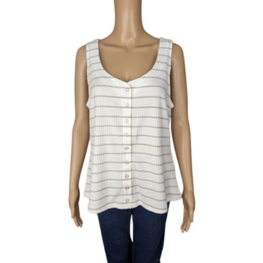 Torrid Striped Rib Button Front Tank Top 1